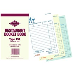 DOCKET BOOKS CARBONLESS Type 15T Triplicate 50sets 165x95mm