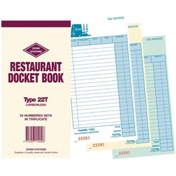 ZIONS RESTAURANT DOCKET BOOKS 22T Trip C Less 200x100mm 22 Lines