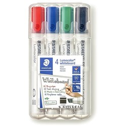 STAEDTLER 351 WHITEBOARD MARKR Chisel Point Wlt4 Assorted Wallet of 4 - Hard Case