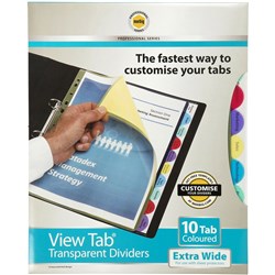 MARBIG VIEW TAB DIVIDERS A4 PP 10 Tab Xtra Wide Colour Set of 10