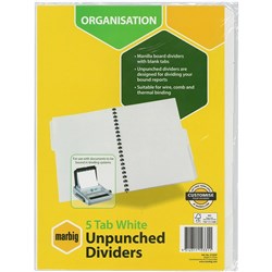 DIVIDER A4 5 TAB WHITE UNPUNCHED
