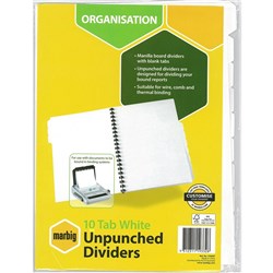 DIVIDER A4 10 TAB WHITE UNPUNCHED