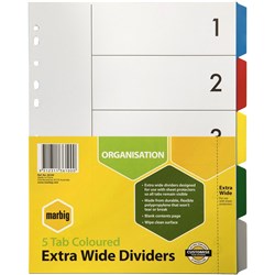 DIVIDER A4 5 TAB X-WIDE PVC