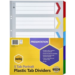 MARBIG COLOURED DIVIDERS A3 1-5Tab Board Portrait Asst Includes 5 Tabs