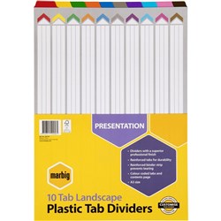 MARBIG COLOURED DIVIDERS A3 1-10Tab Board L/Scape Asst Includes 10 Tabs