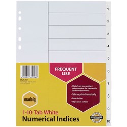 DIVIDER A4 1-10 PVC WHITE