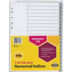 DIVIDER A4 1-20 PVC GREY