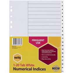 DIVIDER A4 1-20 PVC WHITE