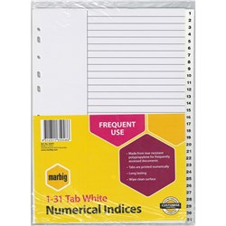 DIVIDER A4 1-31 PVC WHITE