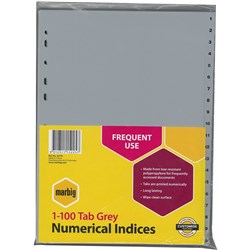 MARBIG POLYPROP INDICES NUMERICAL 1 100 A4 Grey