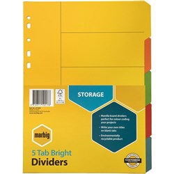 CVOS BRIGHT MANILLA DIVIDERS A4 5 Tab Multi-Coloured Includes 5 Tabs