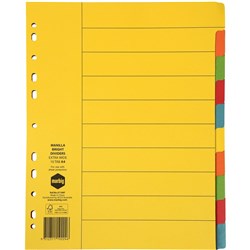 MARBIG BRIGHT MANILLA DIVIDERS A4 10 Tab Xtra WideMultiColour Includes 10 Tabs