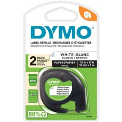 DYMO LETRATAG 12MMX4M PEARL WHITE PAPER TWIN PACK