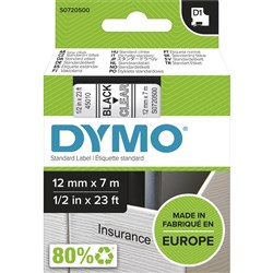 DYMO D1 12mm x 7m - BLACK ON CLEAR