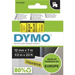 DYMO D1 12mm x 7m - BLACK ON YELLOW