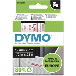 DYMO D1 12mm x 7m - RED ON WHITE