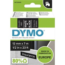 DYMO D1 12mm x 7m - WHITE ON BLACK