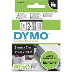 DYMO D1 9mm x 7m - BLACK ON CLEAR