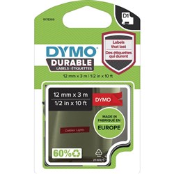 DYMO D1 DURABLE LABELLING TAPE Cassettes White on Red 12mmx3m