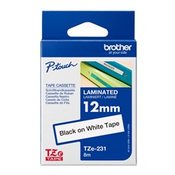BROTHER TZE231 PTOUCH TAPE 12MMx8M Black on White Tape