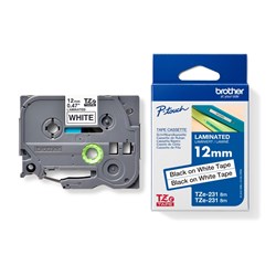 BROTHER TZE231V2 PTOUCH TAPE 12mmx8mt Black On White Twin P