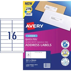 AVERY L7162 MAILING LABELS Laser 16/Sht 99.1x34mm Box of 320 labels