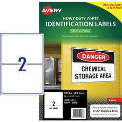 AVERY HEAVY DUTY LASER LABELS L7068 2 L P Sht