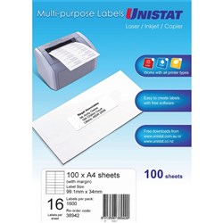 LABEL UNISTAT 16UP 99x34mm MARGIN 38942