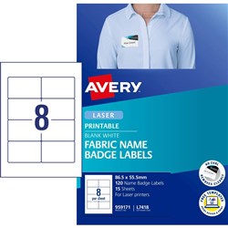 AVERY L7418 FABRIC NAME LABELS 8/Sht 86.5x55.5 Acetate Silk