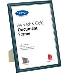 Q FRAME CERT FRAME BLACK WITH GOLD A4 Desk and Wall Mountable