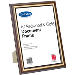 CERTIFICATE FRAME A4 REDWOOD WITH GOLD QUARTET