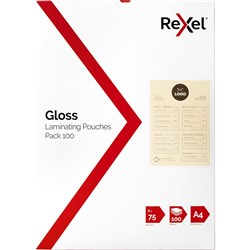 Rexel Laminating Pouch 75mic Pack 100