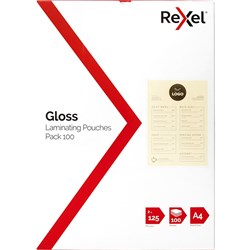 REXEL LAMINATING POUCHES A4 2x125mic Pk100 - 41623