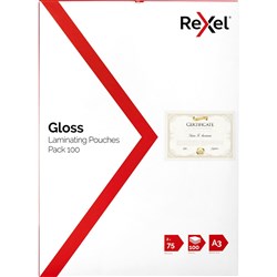 REXEL LAMINATING POUCHES A3 2x75mic Pk100 - 41616
