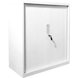 STEELCO TAMBOUR DOOR CUPBOARD 2 Shelf White Satin