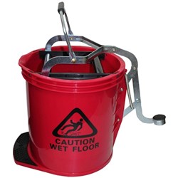 CLEANLINK H/DUTY MOP BUCKET Metal Wringer 16 Litre Red