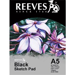 REEVES SKETCH PAD Black Paper A5 140GSM 20 Sheets