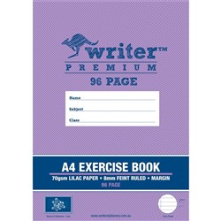 Writer Premium Exercise Book A4 8mm Ruled 96 Page Lilac Paper