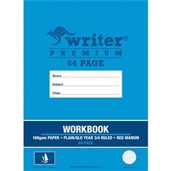 Writer Premium Workbook 245x330mm Plain And Queensland Year 3/4 Ruled 64 Page