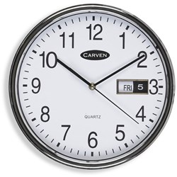CARVEN WALL CLOCK 285mm Silver Rim W/Date