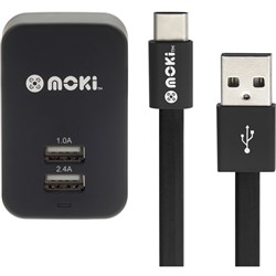 Moki Type-C Cable With Wall Charger Black