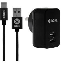 Moki Type-C Braided Cable With Wall Charger Gun Metal