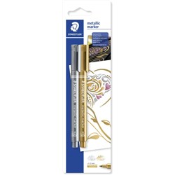 STAEDTLER PERMANENT MARKER 823 Metallic Silver & Gold Pack of 2