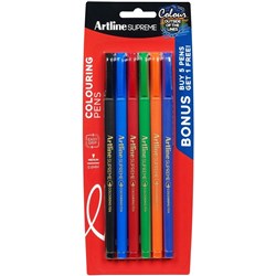 ARTLINE SUPREME FINELINER PENS 0.6mm Assorted Colours Pack of 6