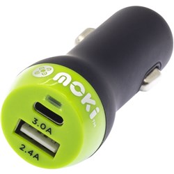 Moki Type-C and USB Car Charger Black