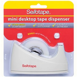 Sellotape Tape Dispenser 19mmx25m Mini Desktop Black or White w Bonus Tape