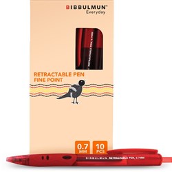 BIBBULMUN RETRACTABLE Ballpoint Pen Red Pack of 10