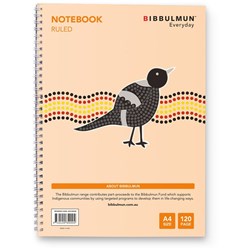 BIBBULMUN SPIRAL NOTEBOOK 7MM A4 120 Pages Side Bound Ruled
