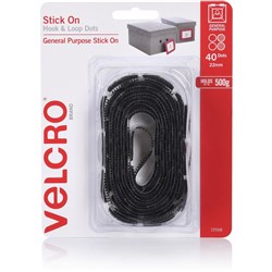 VELCRO BRAND HOOK & LOOP Dots Stick On 22mm 40 Dots Black