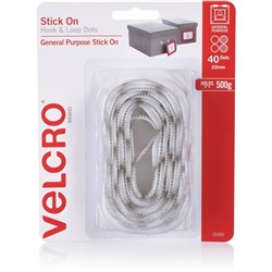 VELCRO BRAND HOOK & LOOP Dots Stick On 22mm 40 Dots White